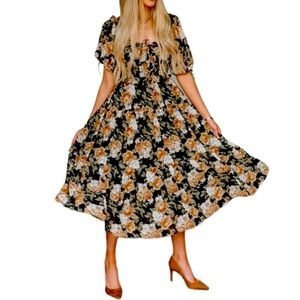 En Saison Black Floral Midi Dress